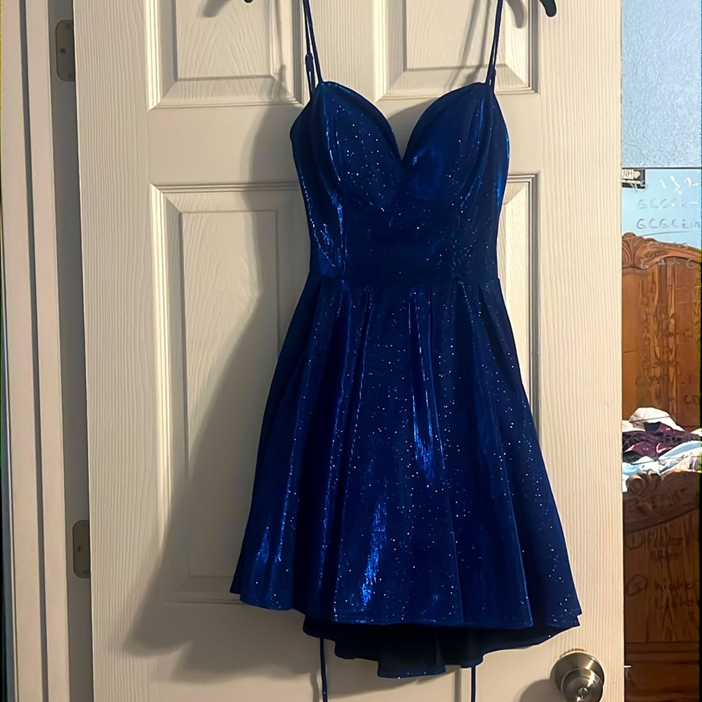 Dark Blue Sparkly Mini Flare Dress